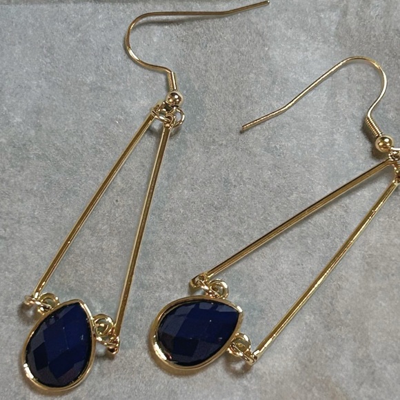 Chic Gold and Navy Teardrop Earrings - Picture 1 of 1